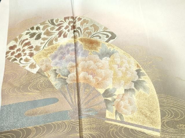 平和屋着物●豪華色留袖　流水扇面草花文　暈し染め　金彩　正絹　逸品　未使用　CAAZ3332yc 平和屋着物○豪華色留袖 流水扇面草花文 暈し染め 金彩 正絹 逸品 未