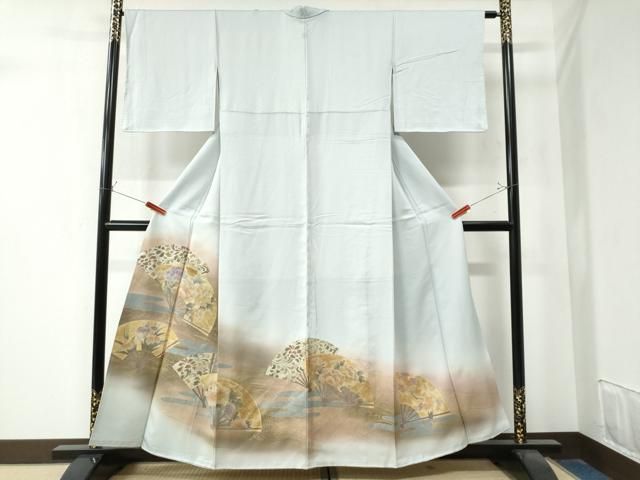 平和屋着物●訪問着　横段更紗吉祥草花文　暈し染め　正絹　逸品　CAAZ3281yc 平和屋着物○訪問着 横段更紗吉祥草花文 暈し染め 正絹