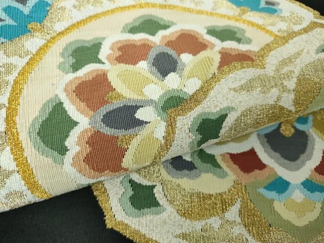 平和屋着物●爪掻き本綴れ　八寸名古屋帯　正倉院花文　黒地　金銀糸　正絹　逸品　DAAZ0271ps 平和屋着物○爪掻き本綴れ 八寸名古屋帯 正倉院花