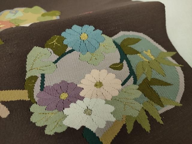 平和屋着物○爪掻き本綴れ 八寸名古屋帯 花丸文 金糸 正絹 逸品