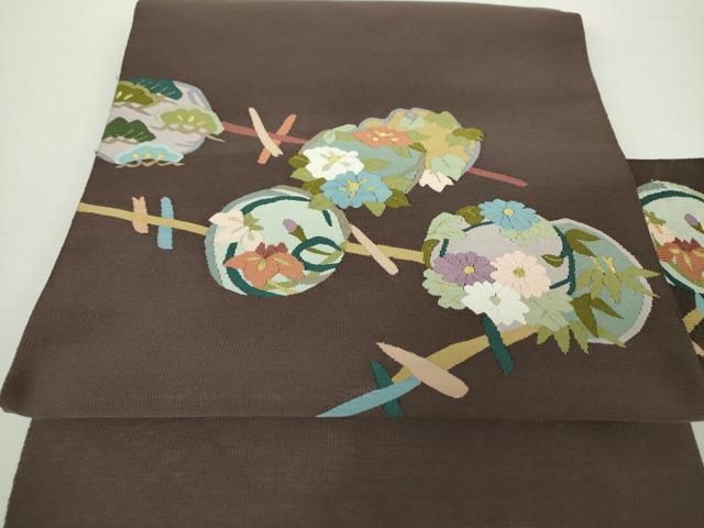 平和屋着物●爪掻き本綴れ　八寸名古屋帯　花丸文　金糸　正絹　逸品　DAAZ0277ps 平和屋着物○爪掻き本綴れ 八寸名古屋帯 花丸文 金糸 正絹