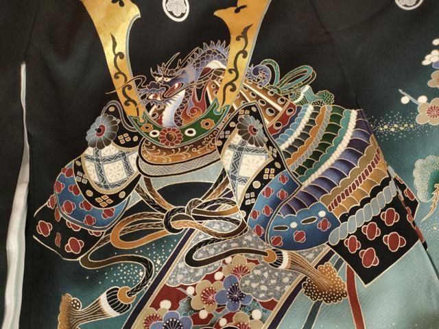 平和屋着物[]お宮参り 祝着 産着 初着 のしめ 男の子 鷹 鷲 刺繍 駒刺繍 手描き 地紙人物 兜 龍 松 狛