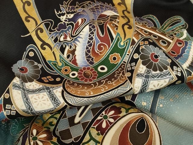 平和屋着物[]お宮参り 祝着 産着 初着 のしめ 男の子 鷹 鷲 刺繍 駒刺繍 手描き 地紙人物 兜 龍 松 狛
