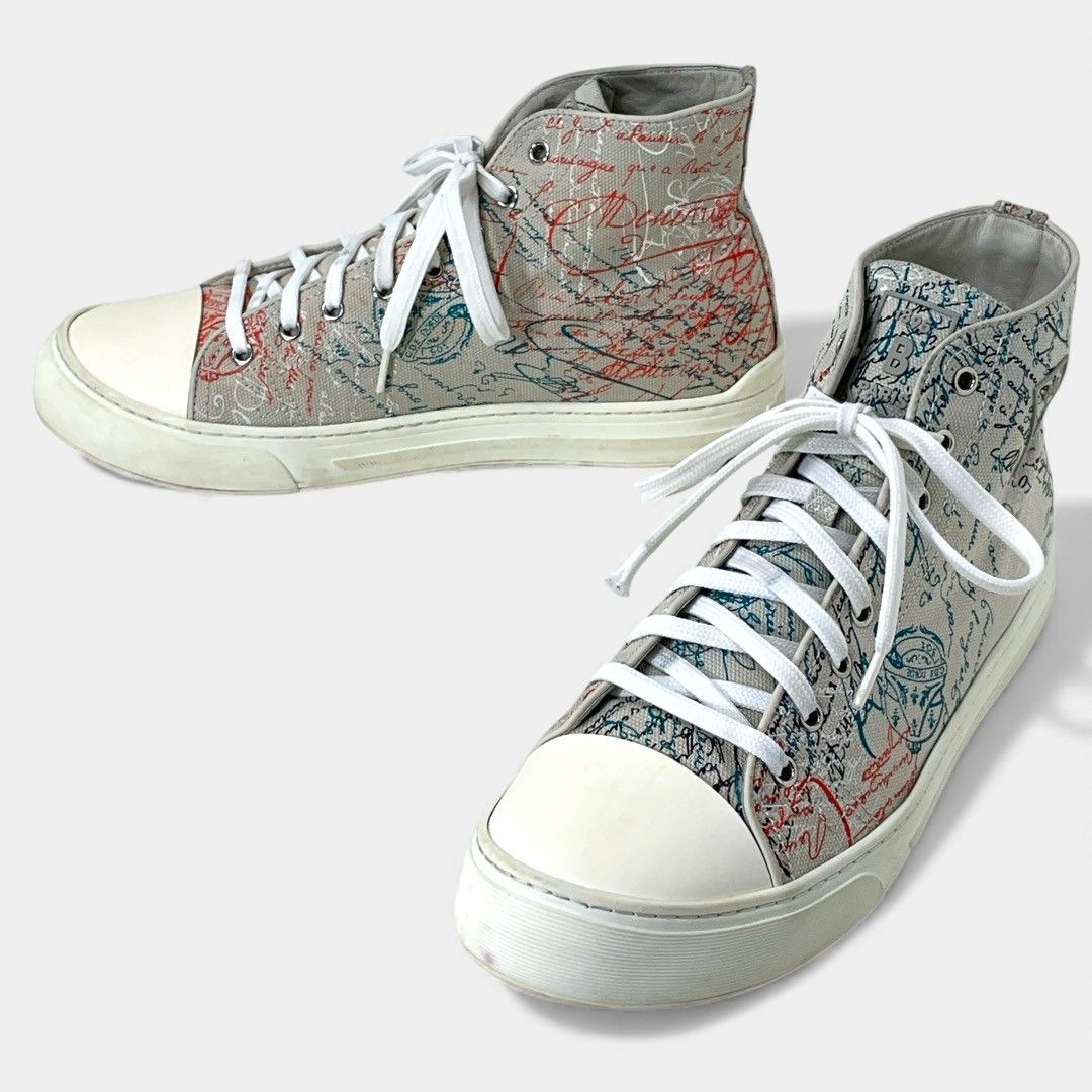 ベルルッティ、新品、未使用 グレーオレンジ ハイカットスニーカー ベルルッティ プレイグラウンド カリグラフィー スクリット ハイカット