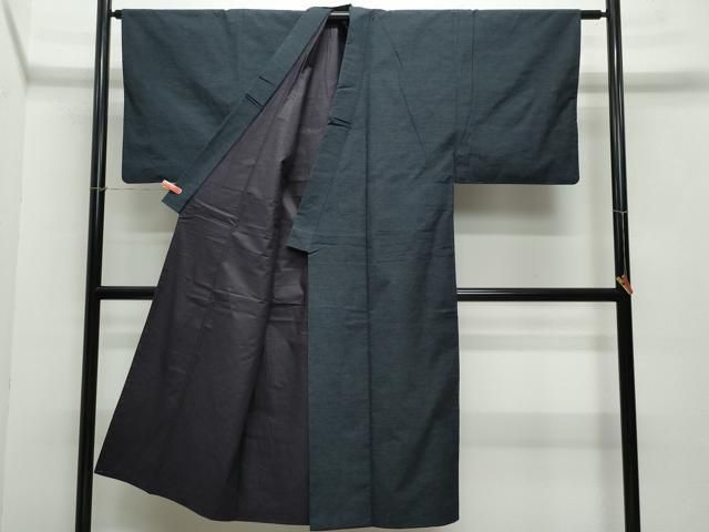 平和屋着物 男性 紬 アンサンブル 藍鉄色 正絹 vf