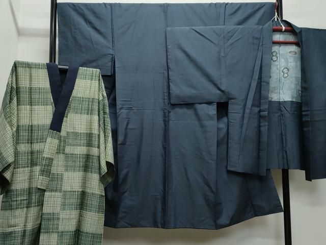 大島紬　➕長襦袢染め大島　付け下げ　かっこいい　フルセット　着物　正絹　k4 大島紬と、長襦袢セット 大島紬 ➕長襦袢染め大島 付け下げ かっこいい