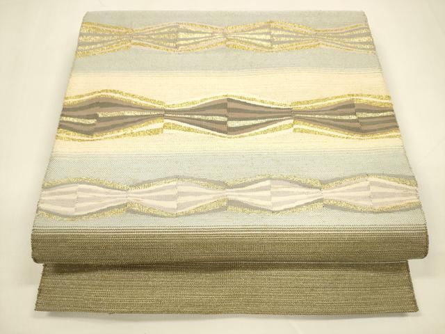 平和屋着物○綴れ 八寸名古屋帯 抽象文様 金糸 正絹 逸品 DAAZ4056cm 平和