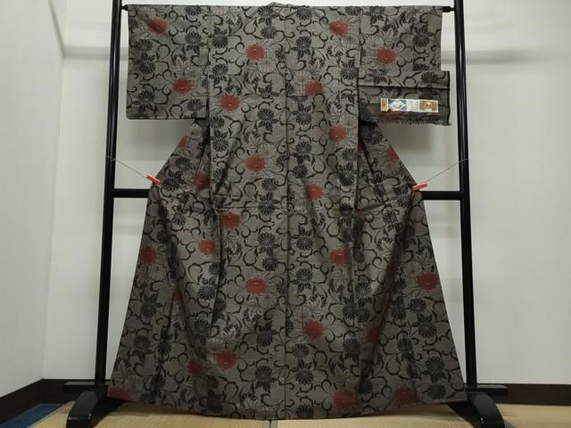 平和屋着物▽本場大島紬　単衣　7マルキ　氷割れ文様　正絹　逸品　AABC0335fy 平和屋着物○本場大島紬 7マルキ 泥染め 菊唐草文 森実満作 証紙付き