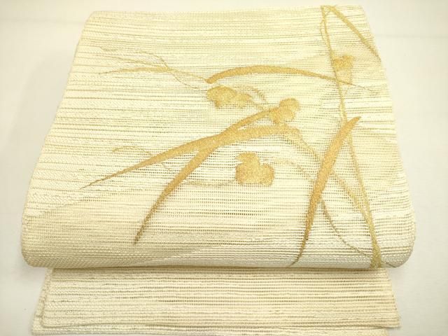 平和屋着物 夏物 八寸名古屋帯 草花 金糸 正絹 op