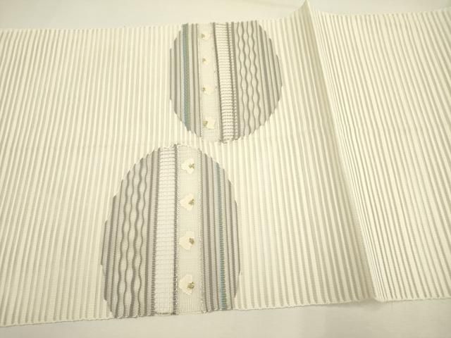 平和屋着物＊夏物 絽綴れ 八寸名古屋帯 横段花文 金