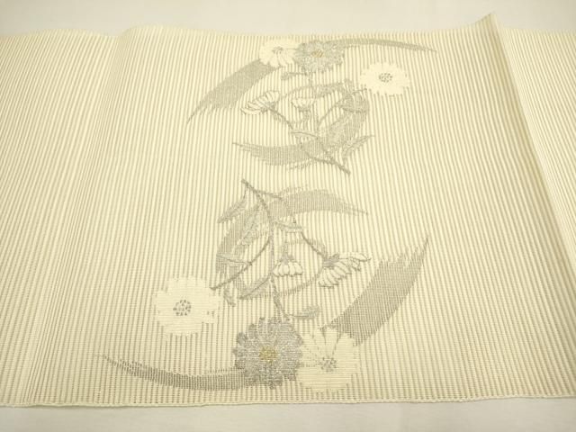 平和屋着物＊夏物 絽綴れ 八寸名古屋帯 横段花文 金