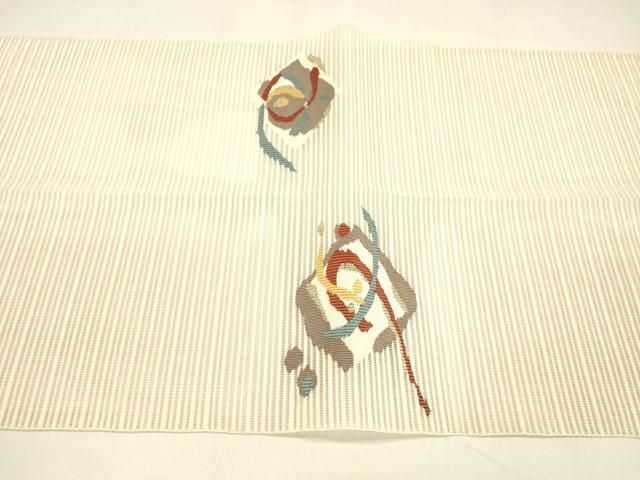 平和屋着物＊夏物 八寸名古屋帯 横段抽象文様 金糸 正絹 逸品