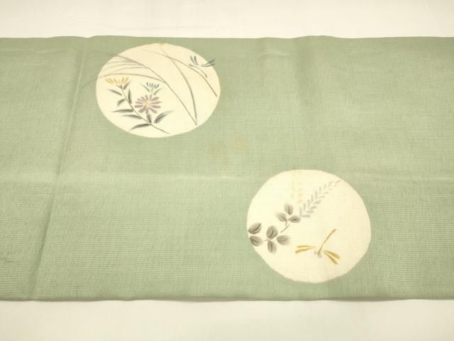 平和屋着物＊夏物 つけ帯 手描き 蜻蛉草花文 金銀彩 正絹 逸品 DAAY8519cm