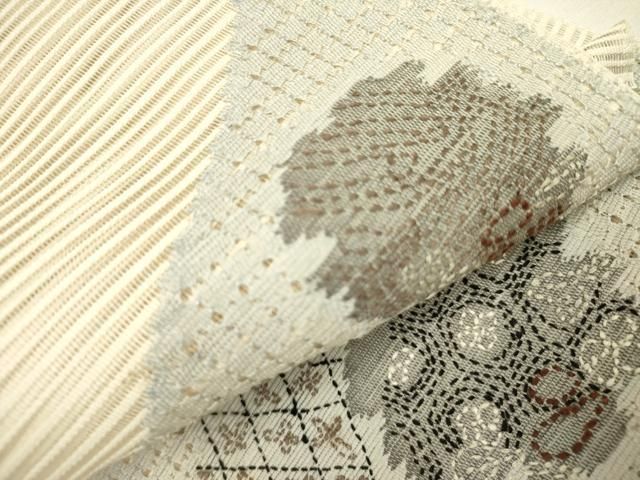 平和屋着物＊夏物 絽綴れ 八寸名古屋帯 刺し子 抽象花文 正絹