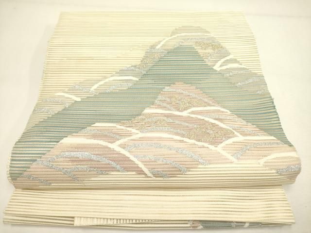 平和屋着物＊夏物 絽綴れ 八寸名古屋帯 横段花文 金