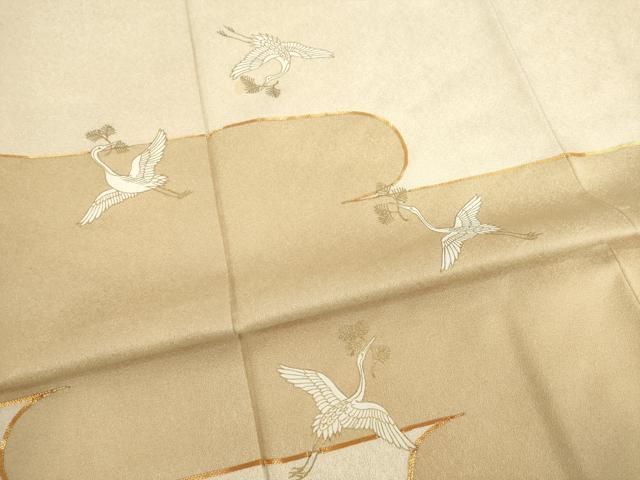 平和屋着物●豪華色留袖　駒刺繍　エ霞み飛鶴文　松喰い鶴　金彩　正絹　逸品　AABC9967ck 平和屋着物○豪華色留袖 駒刺繍 エ霞み飛鶴文 松喰い