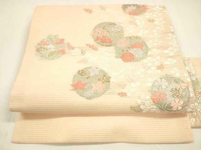 平和屋着物○アンティーク 大正ロマン 九寸名古屋帯 唐織 地紙重ね草花