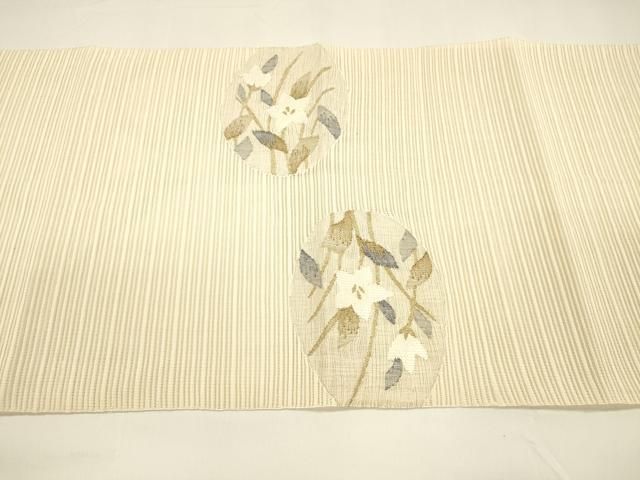 平和屋着物＊夏物　絽綴れ　八寸名古屋帯　流水草花文　金糸　正絹　逸品　DAAY8453cm 平和屋着物＊夏物 絽綴れ 八寸名古屋帯 流水草花文 金糸 正絹