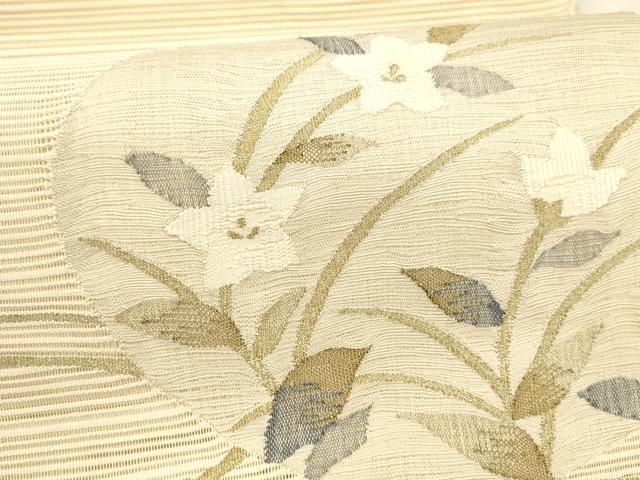 平和屋着物＊夏物 絽綴れ 八寸名古屋帯 流水草花文 金糸 正絹 逸品