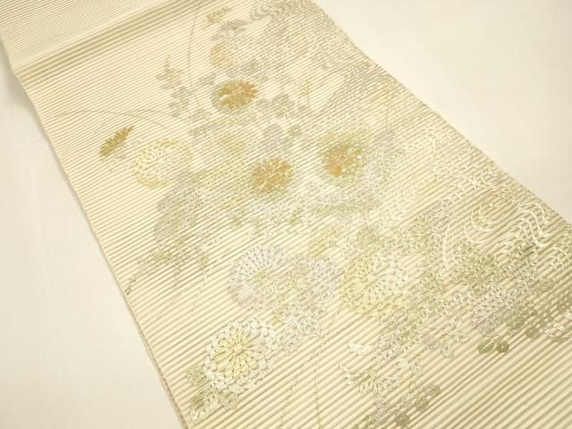 平和屋着物 夏物 絽綴れ 八寸名古屋帯 螺鈿 流水草花文 金銀彩 正絹 cm