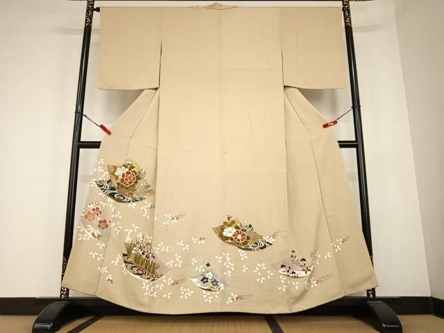 平和屋着物●豪華色留袖　駒刺繍　色紙重ね流水花文　金彩　やまと誂製　正絹　逸品　AABC5011zg 平和屋着物○豪華色留袖 駒刺繍 色紙重ね流水花文 金彩 やまと誂製