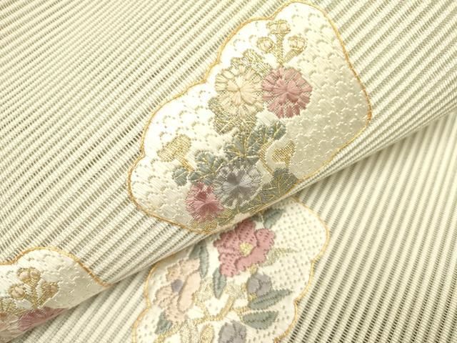 平和屋着物＊夏物 絽綴れ 八寸名古屋帯 絽刺し 区限刺繍