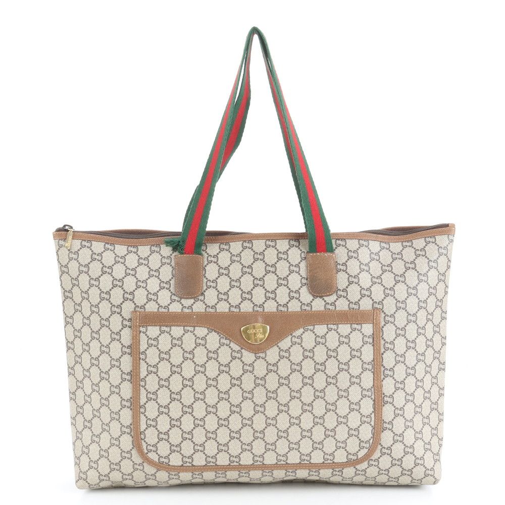 美品 ヴィンテージ オールド グッチ GG プラス レザー トート バッグ