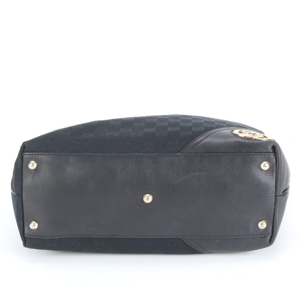 グッチ GGキャンバス レザー トートバッグ 肩掛け A4収納可能 ブラック GUCCIグッチトートバッグGGキャンバスレザー黒A4 肩掛け