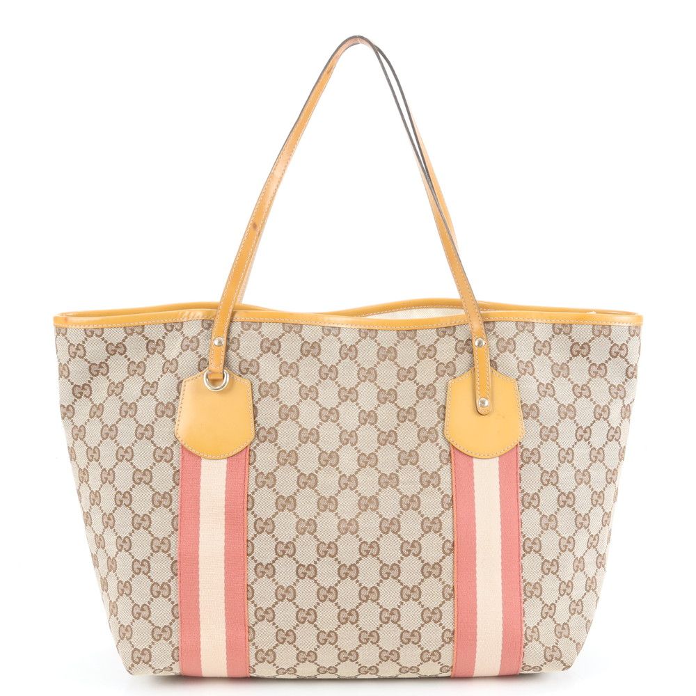 極美品 グッチ GG キャンバス ジョリー 211970 レザー トート バッグ