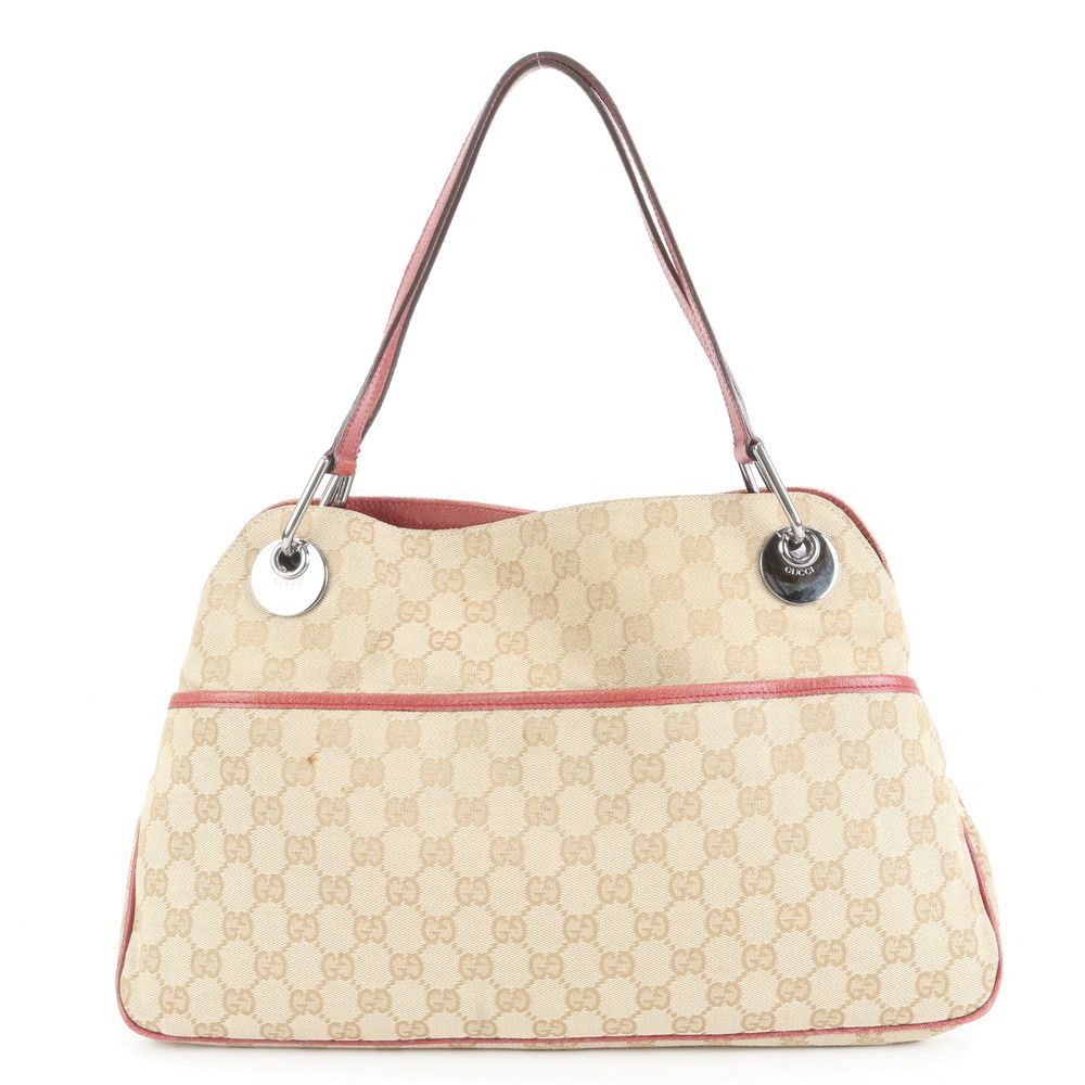 極美品 グッチ GG キャンバス エクリプス 121023 レザー トート バッグ