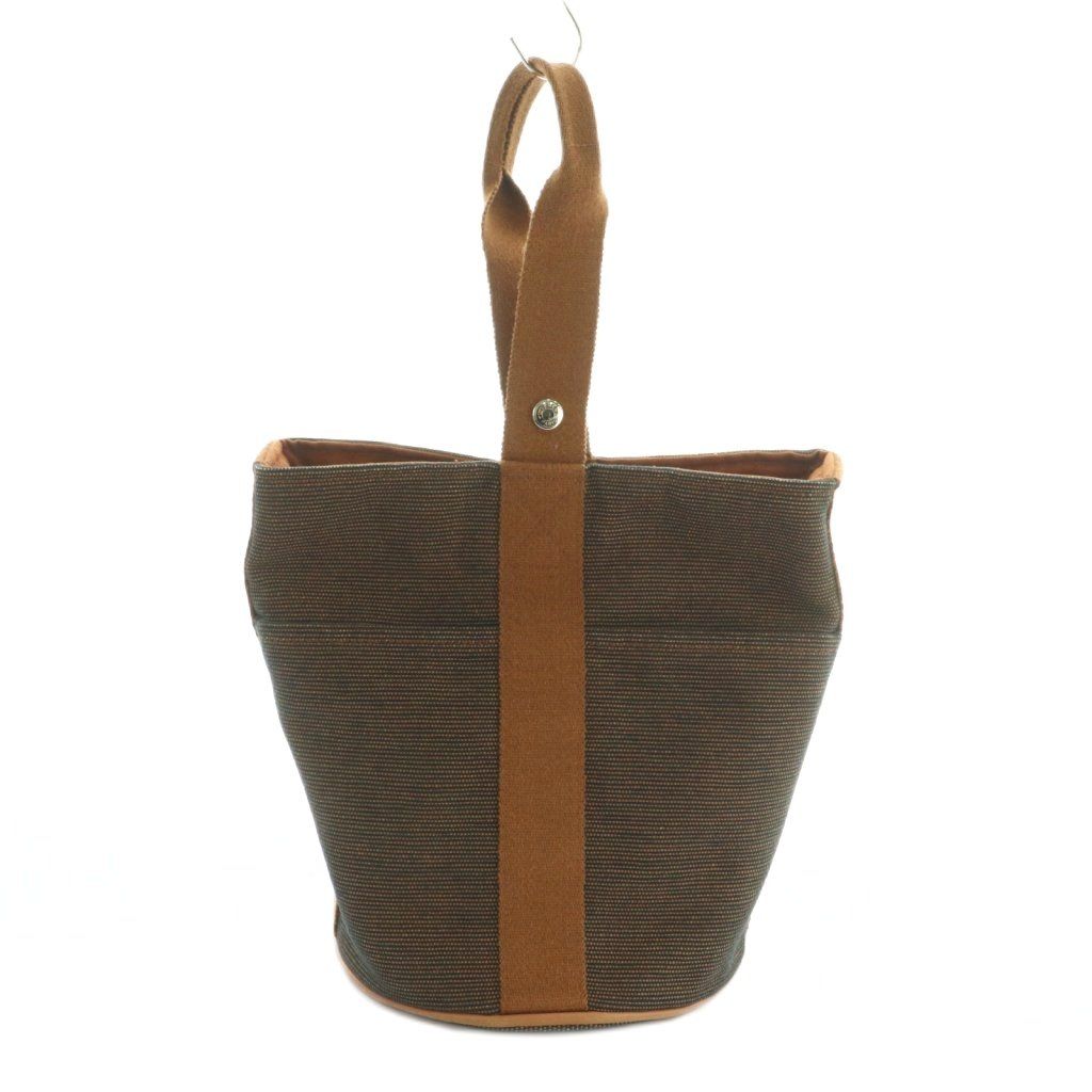 エルメス HERMES サクソーMM ハンドバッグ トートバッグ キャンバス 茶