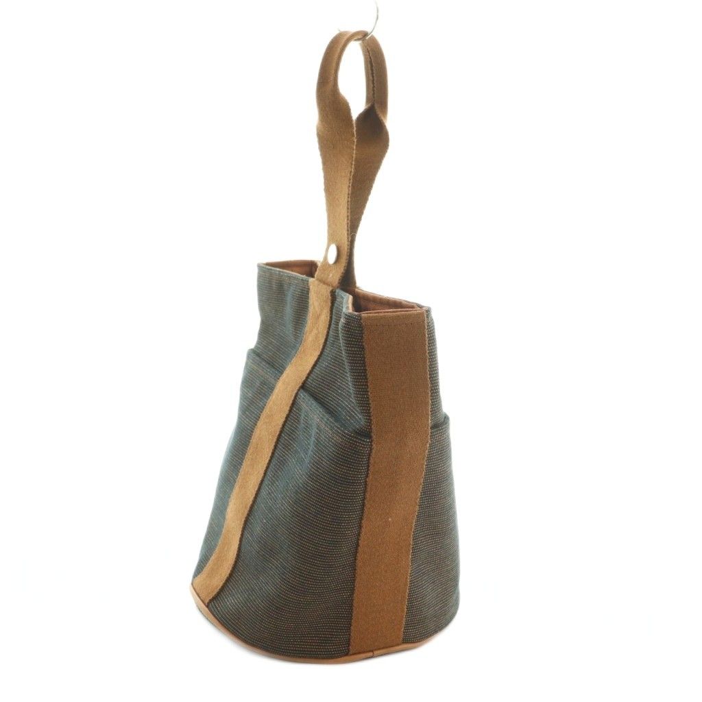 エルメス HERMES サクソーMM ハンドバッグ トートバッグ キャンバス 茶