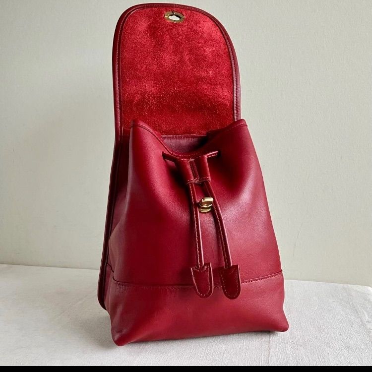 Vintage Coach DayPack Red Leather Turnlock Flap Drawstring