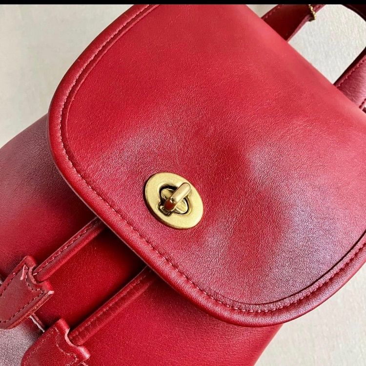 Vintage Coach DayPack Red Leather Turnlock Flap Drawstring