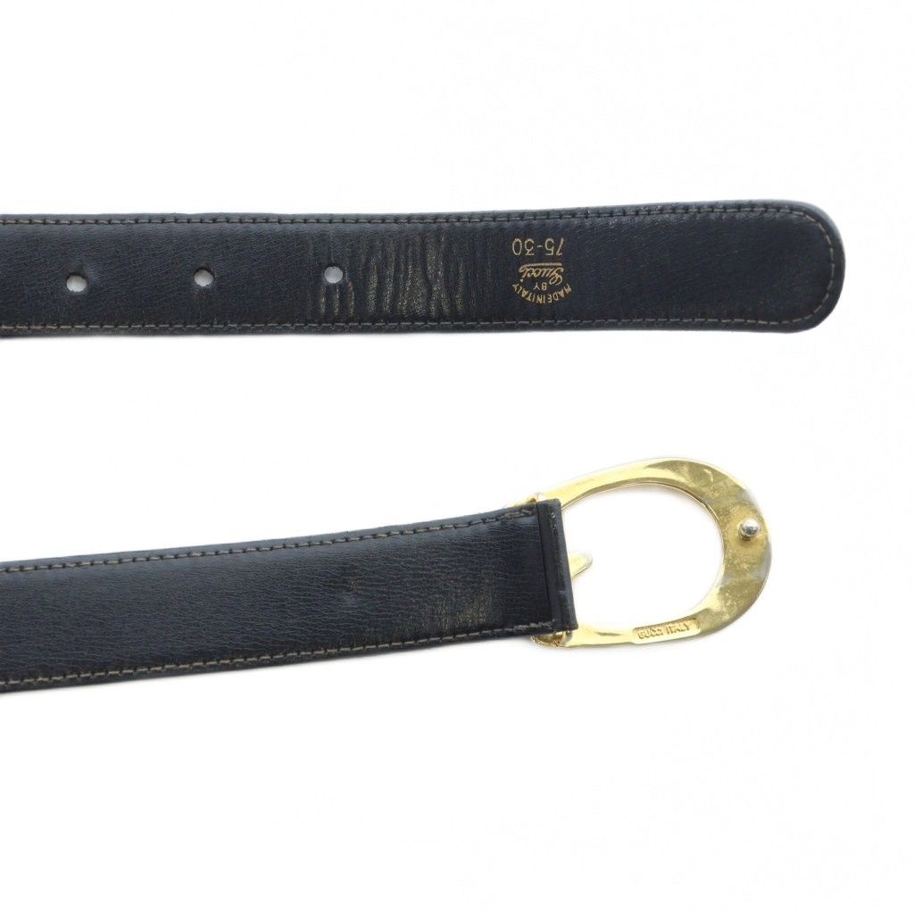 グッチ GUCCI ベルト Gロゴ バックル レザー ゴールド金具 75-30 黒