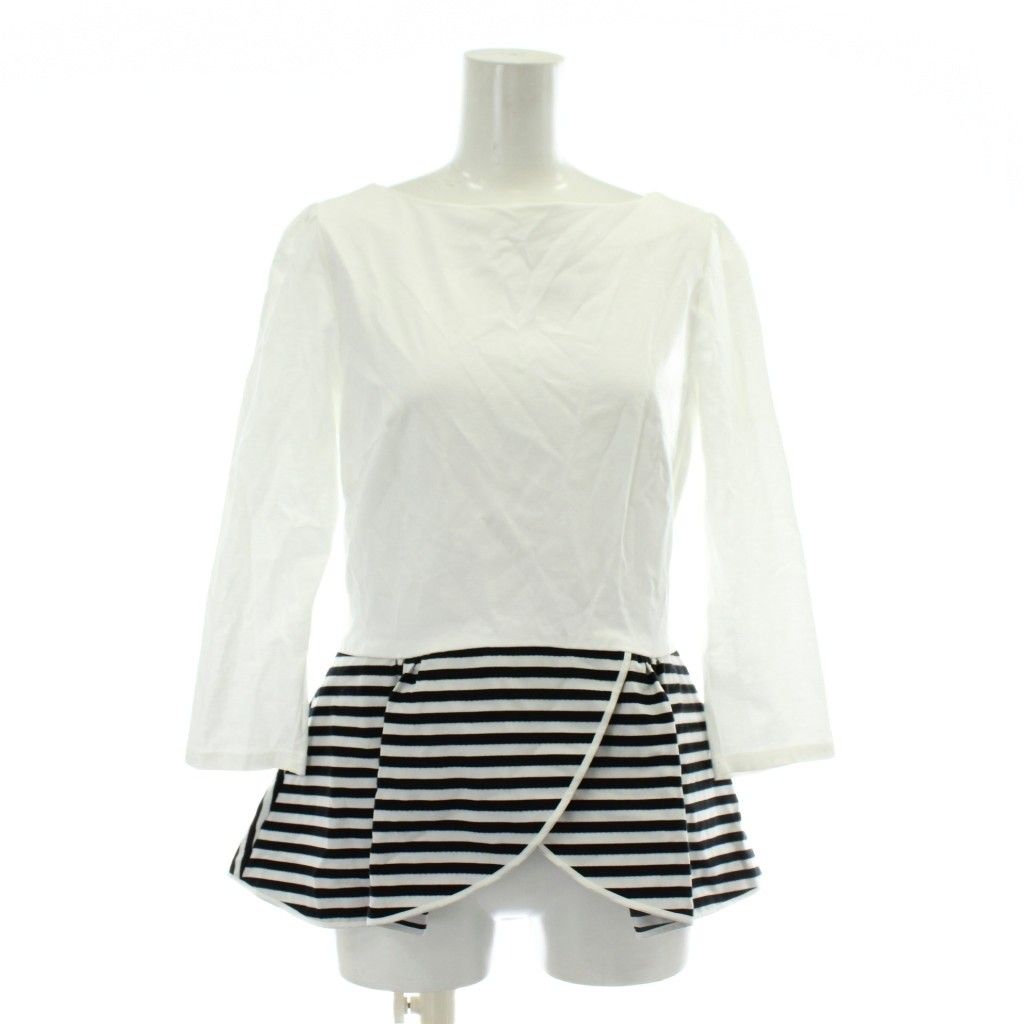 ■美品ボーダーズアットバルコニー【定価2.9】グレースショルダーカットソー白36 □美品ボーダーズアットバルコニー【定価2.9】グレースショルダー