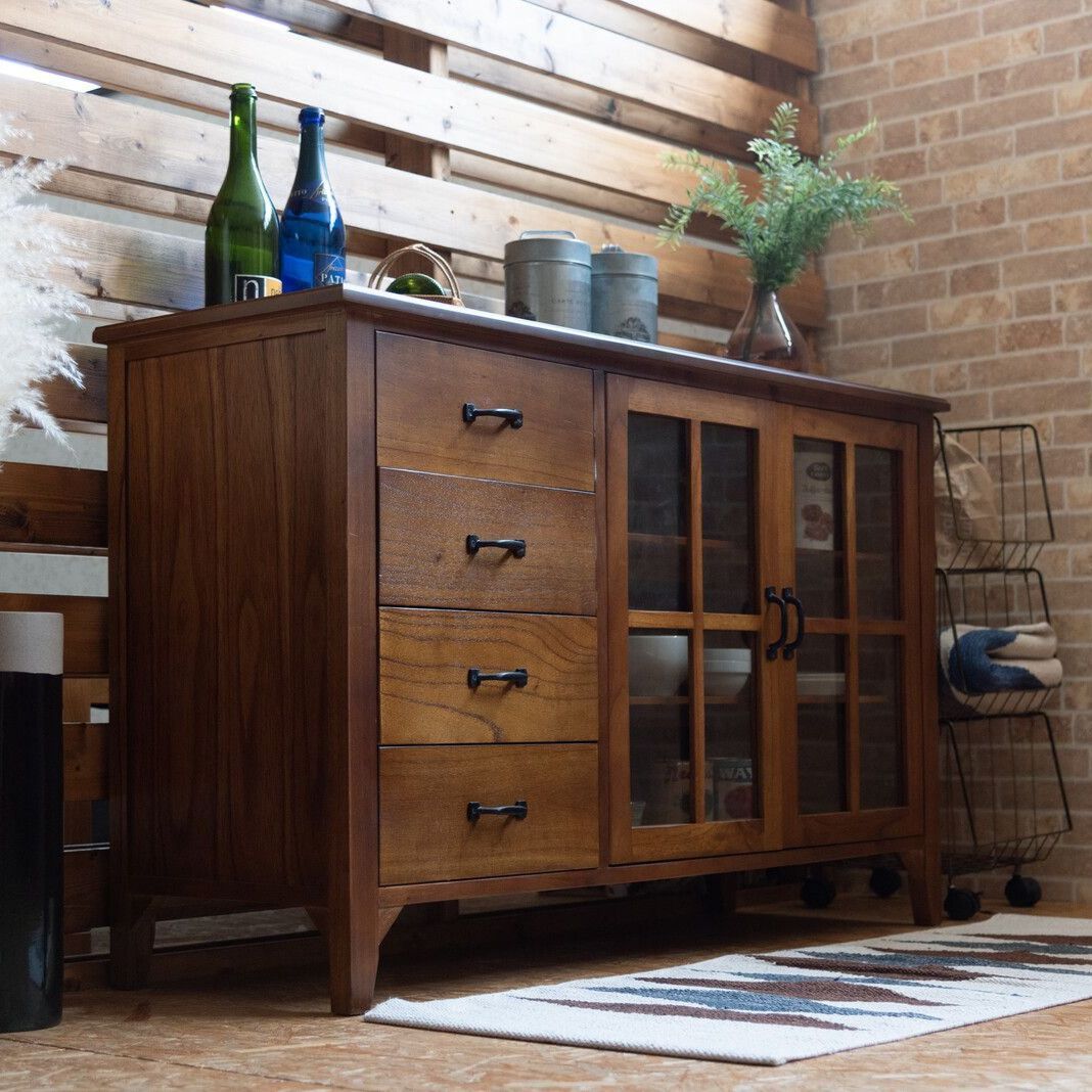 ♪天然木 4段チェスト＆キャビネット ［幅120cm］ ヴィンテージ調