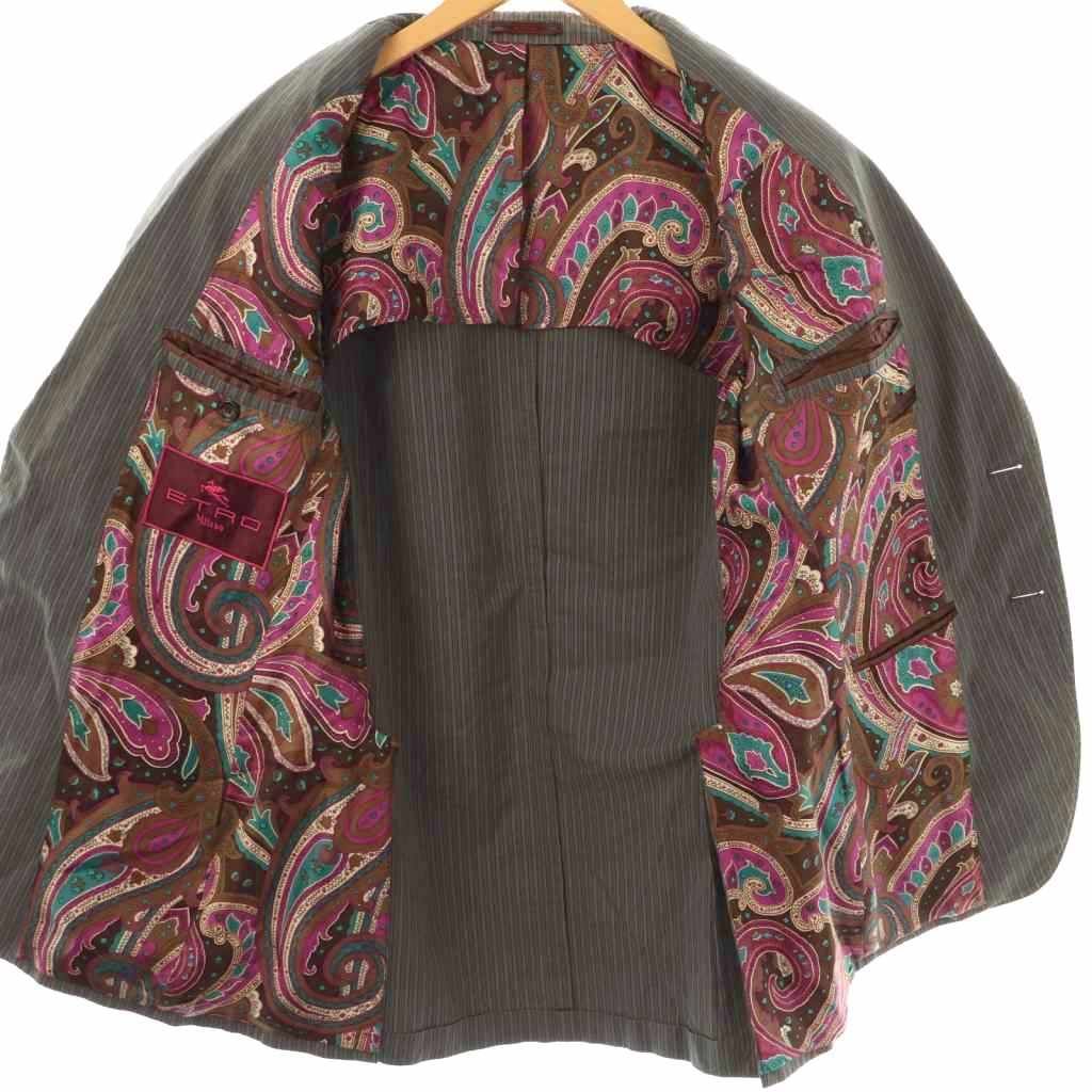 ✨️極美品✨️エトロ ETRO テーラードジャケット ストライプ　シルク100‼︎! エトロ ETRO テーラードジャケット ストライプ 48 グレー マルチカラー