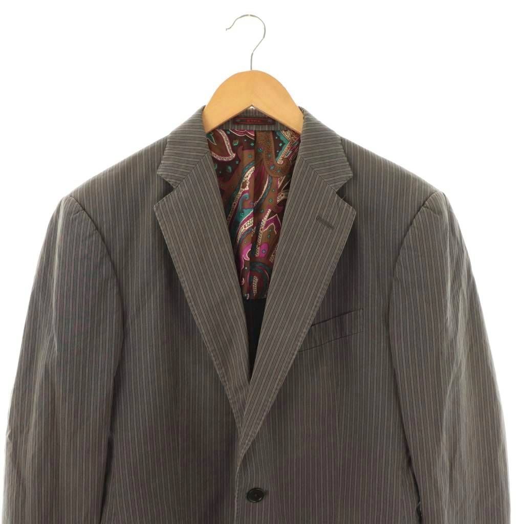 ✨️極美品✨️エトロ ETRO テーラードジャケット ストライプ　シルク100‼︎! エトロ ETRO テーラードジャケット ストライプ 48 グレー マルチカラー