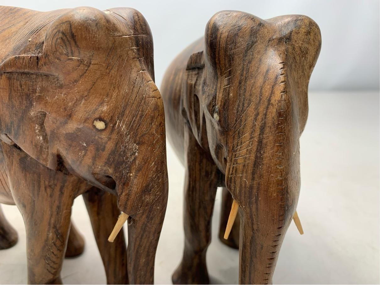 置物 ゾウ 木彫り 二体セット インド 像 インテリア オブジェ