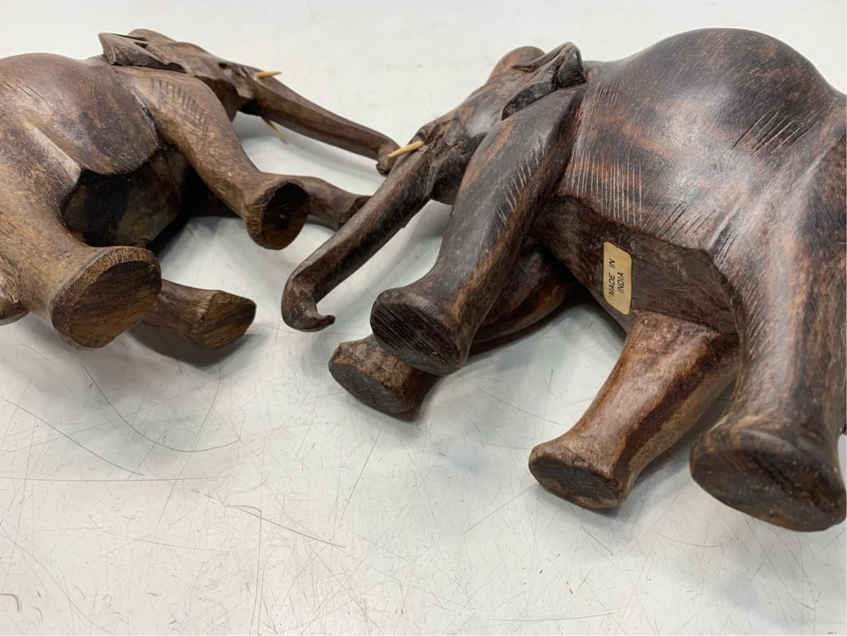 置物 ゾウ 2体セット 木彫り インド 像 インテリア オブジェ