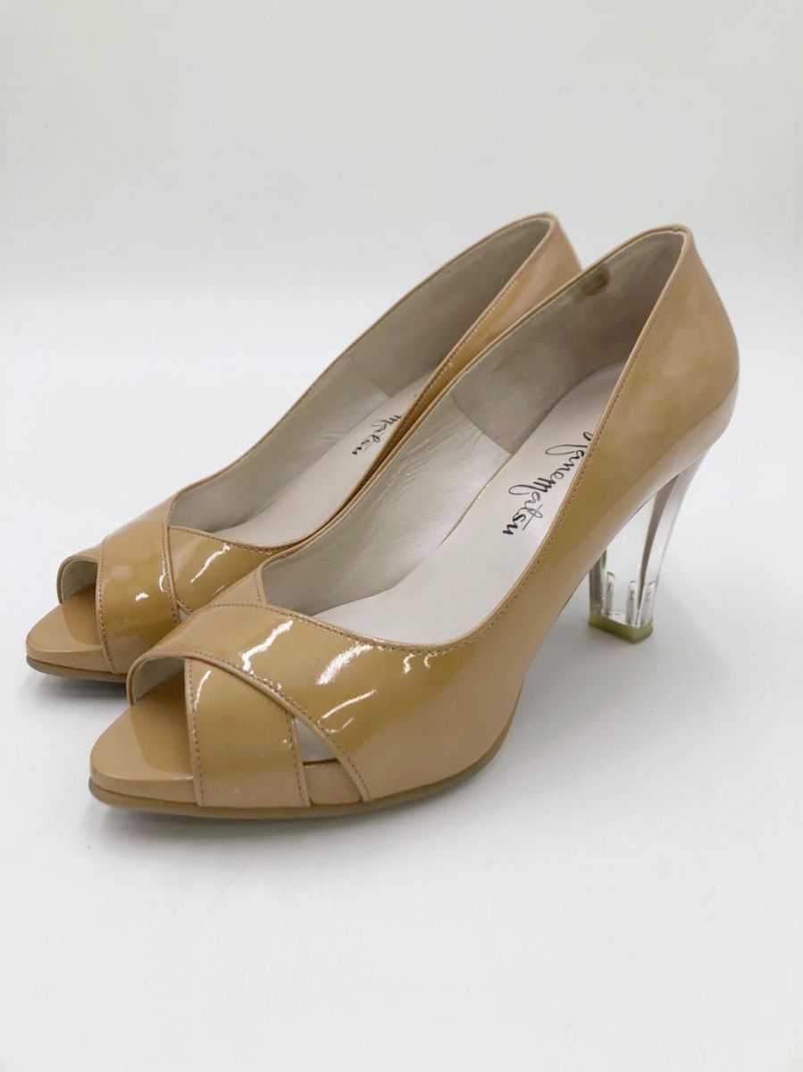 銀座かねまつ オープントゥ パンプス size22 110158/オーカー