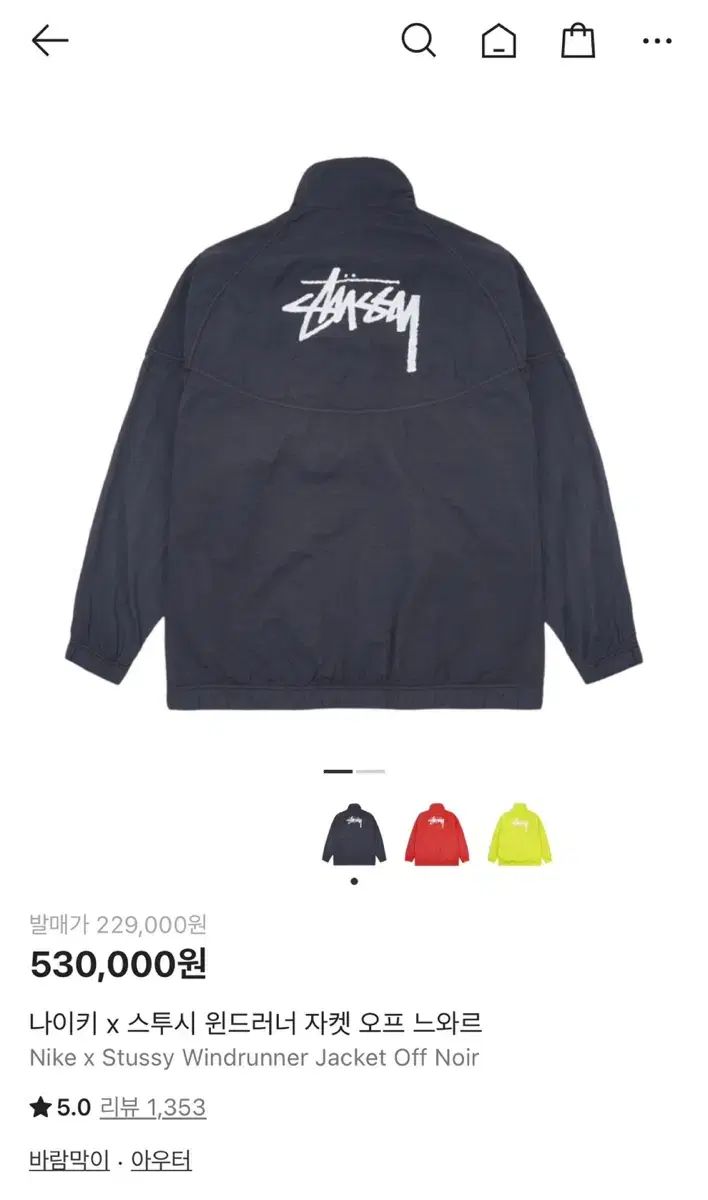 105 NIKE×ステューシー ウィンドランナー ジップアップ ノワール 