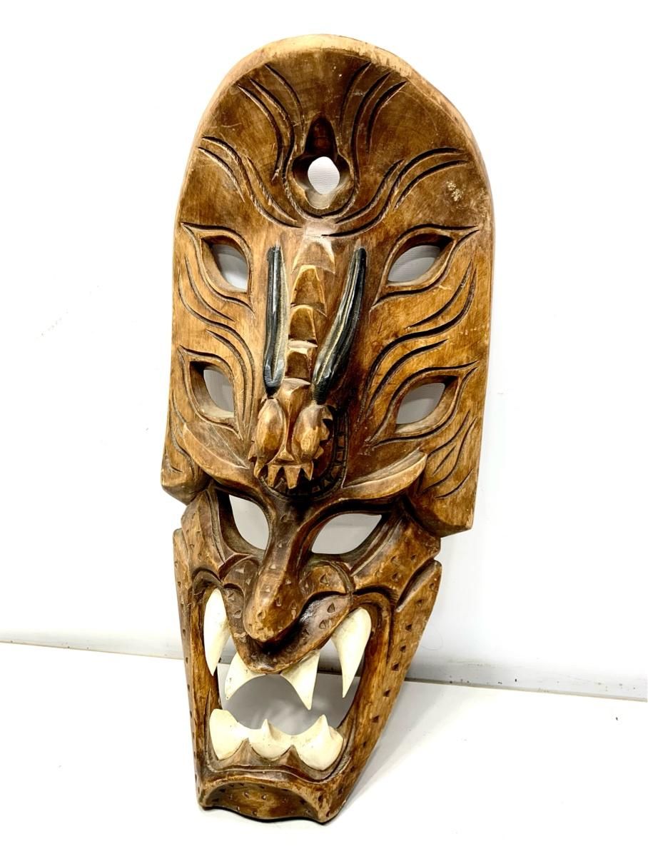 貴重 獣面 魔除け 木彫り 彫刻 インテリア ハワイ ヴィンテージ雑貨