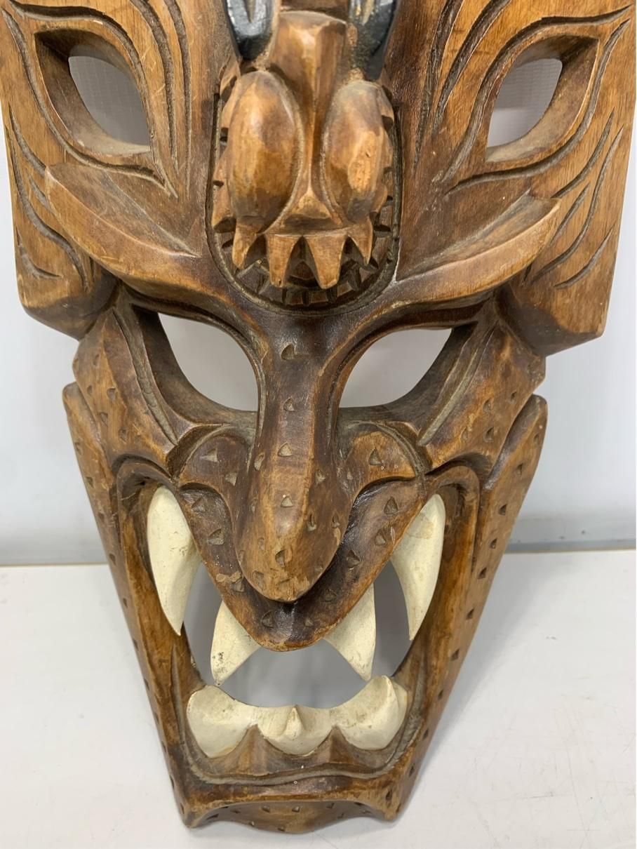 貴重 獣面 魔除け 木彫り 彫刻 インテリア ハワイ ヴィンテージ雑貨