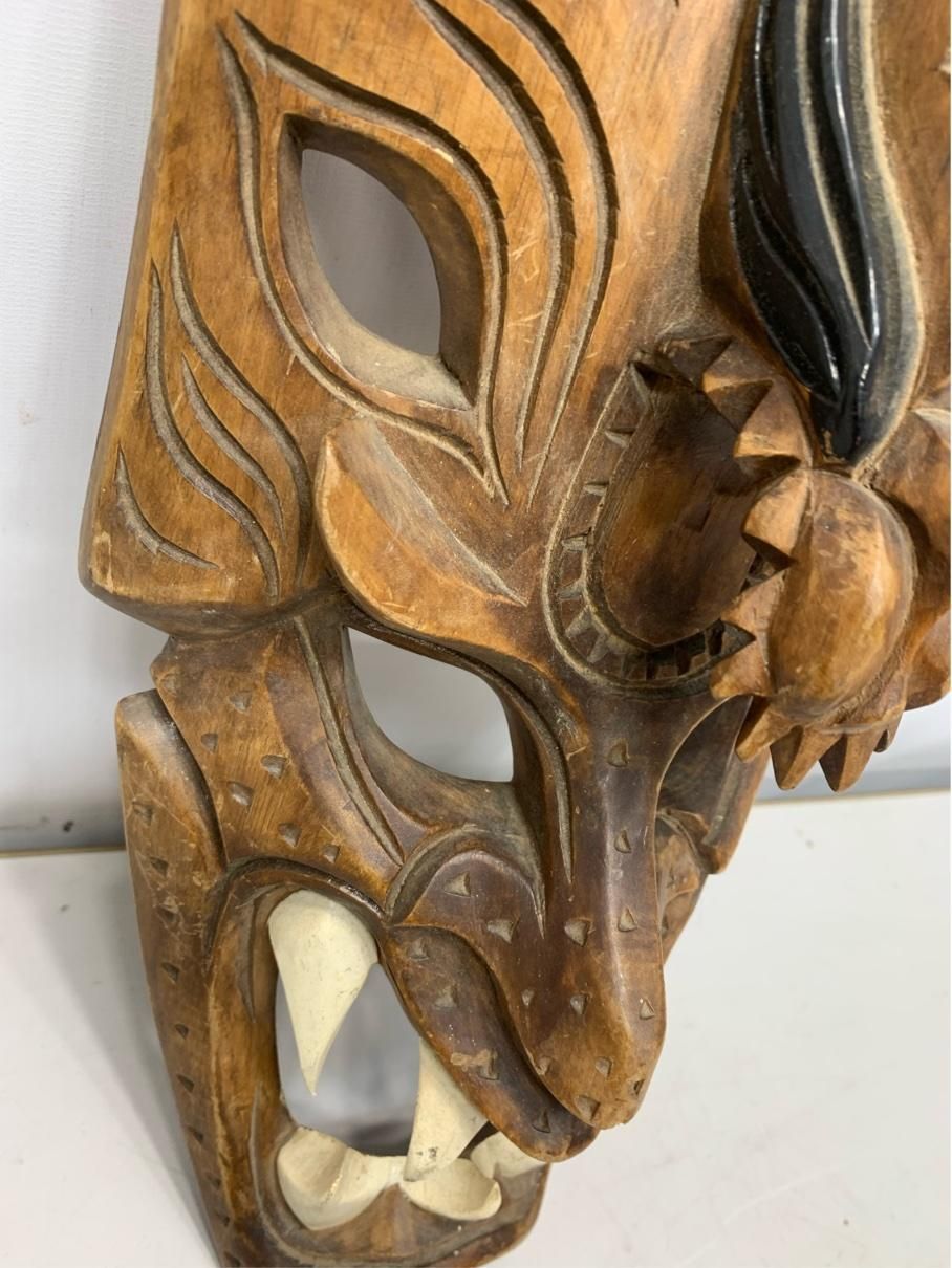 貴重 獣面 魔除け 木彫り 彫刻 インテリア ハワイ ヴィンテージ雑貨