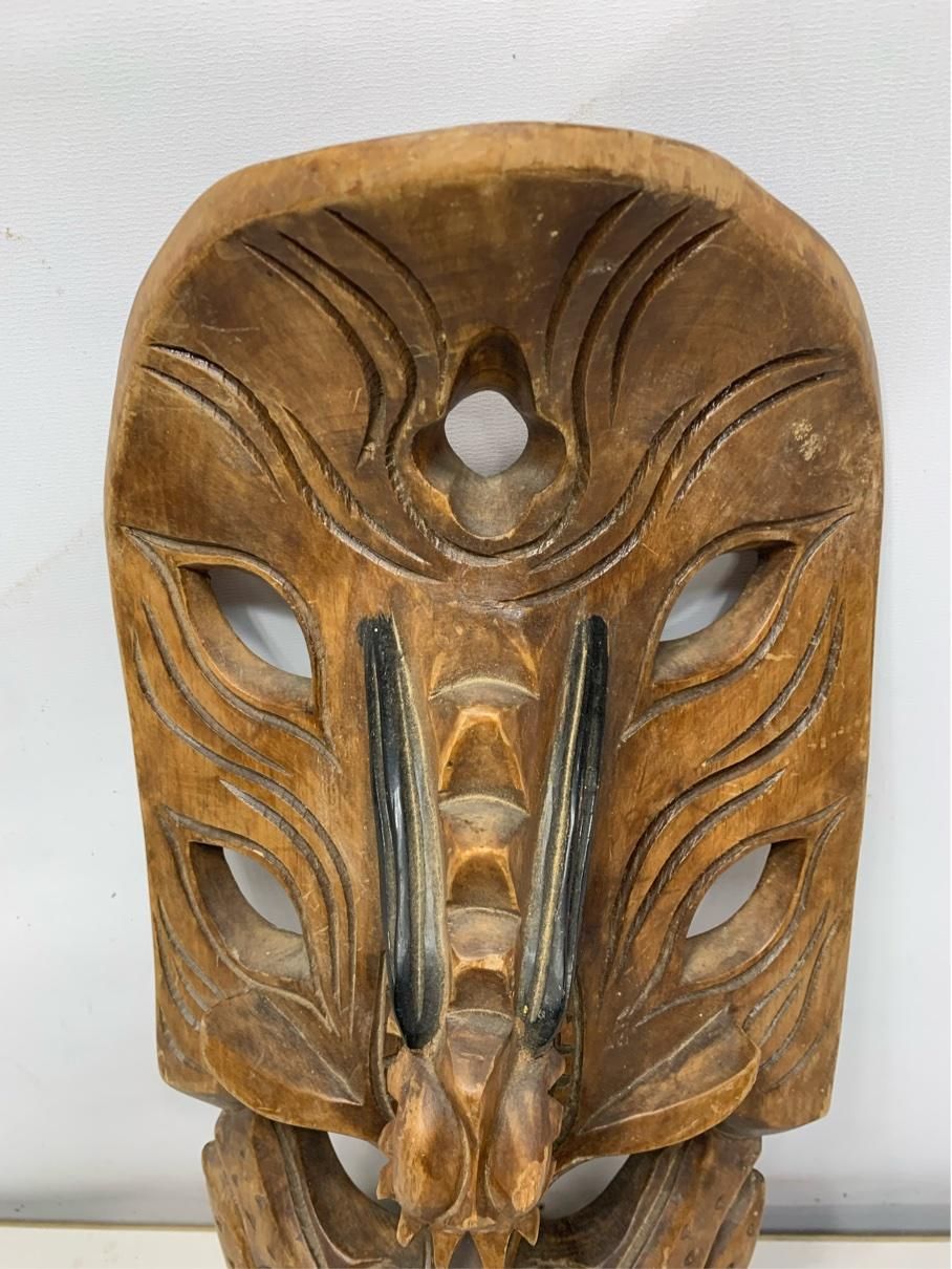 貴重 獣面 魔除け 木彫り 彫刻 インテリア ハワイ ヴィンテージ雑貨