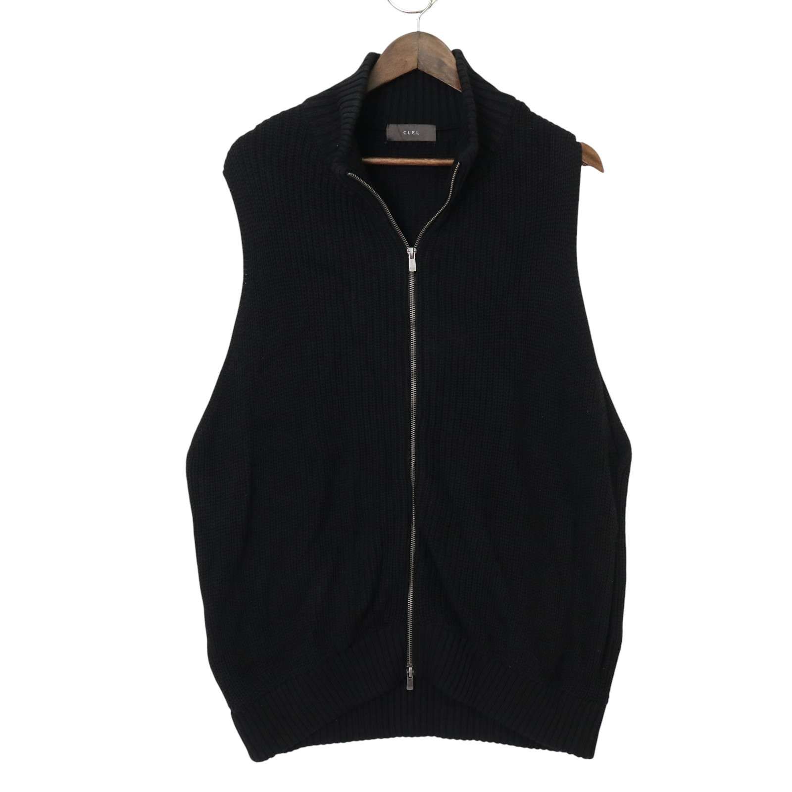 CLEL クレール 通年 コットン☆ ジップ ニット ベスト Sz.S メンズ 黒 