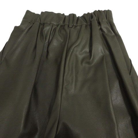 【中古】クラネ CLANE WIDE TUCK LEATHER PANTS 15110-7011 フェイクレザー 裾カットオフ リボンベルト カーキ 2 クラネ CLANE WIDE TUCK LEATHER PANTS 15110-7011 ワイドパンツ