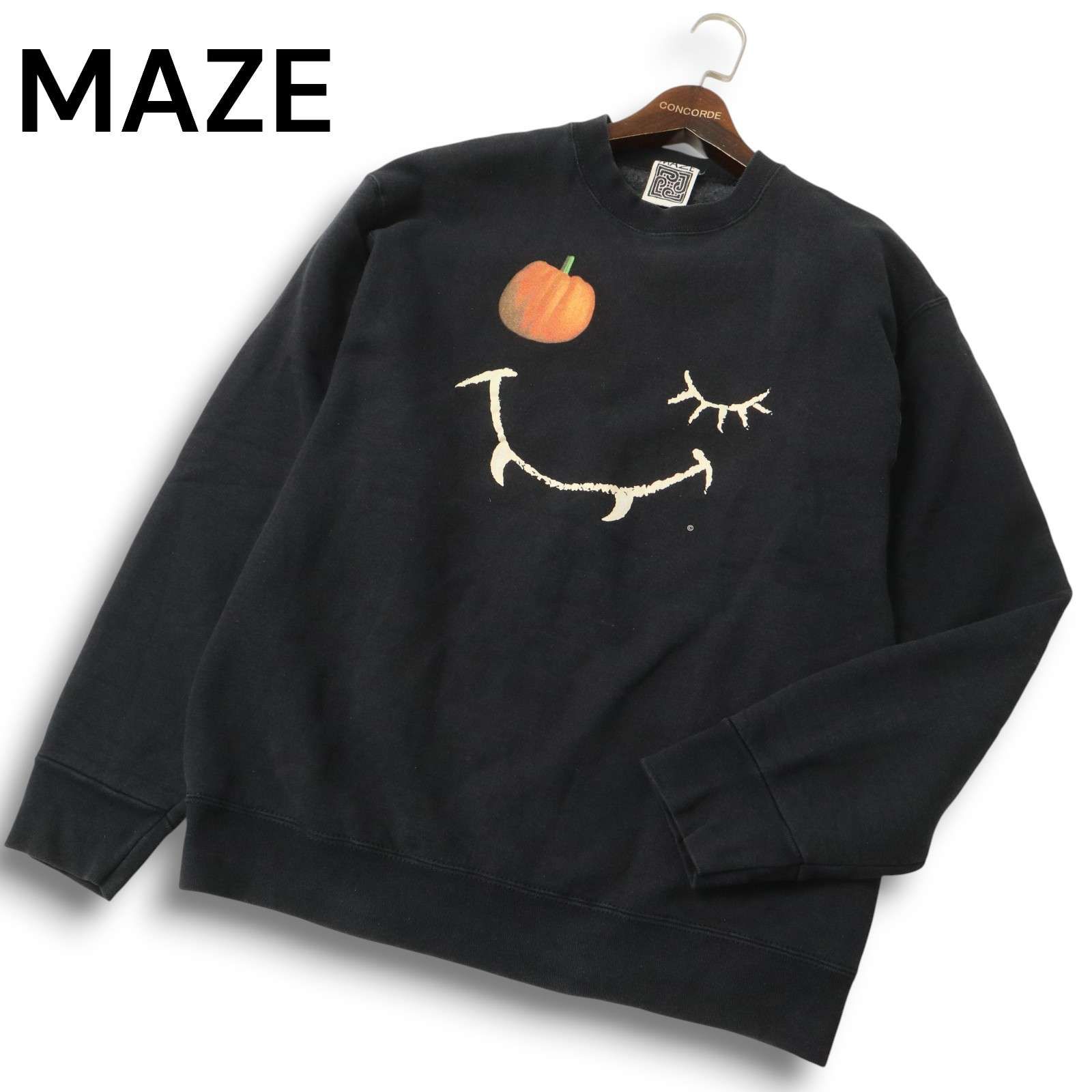 90s☆ MAZE メイズ 秋冬 裏起毛☆ スマイル イラスト スウェット